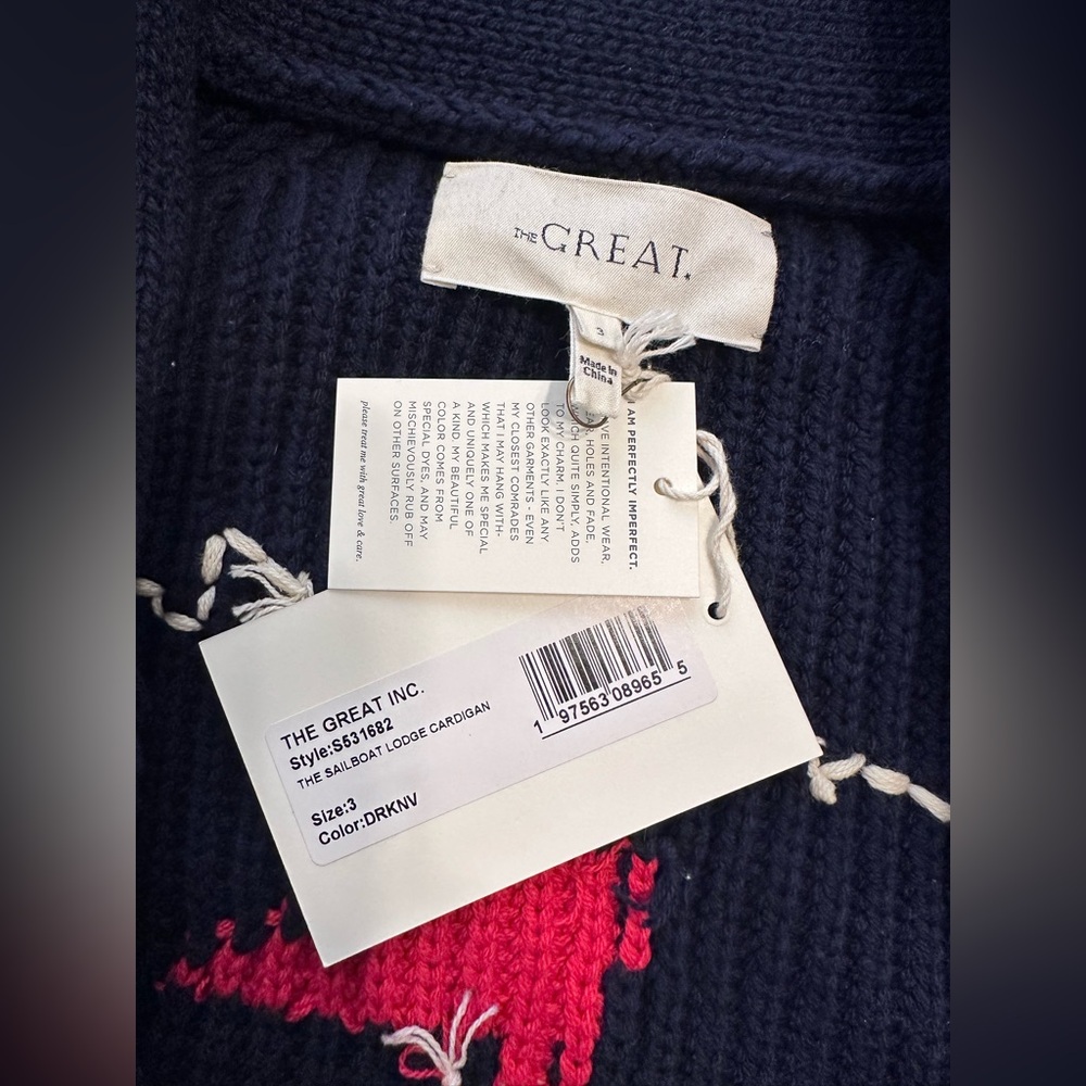 The Great Navy Sailboat Lodge Cardigan Size 3 = Large  Nautical Sweater - Picture 3 of 15
